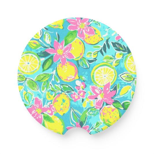Lemon Floral Soapstone Car Coaster