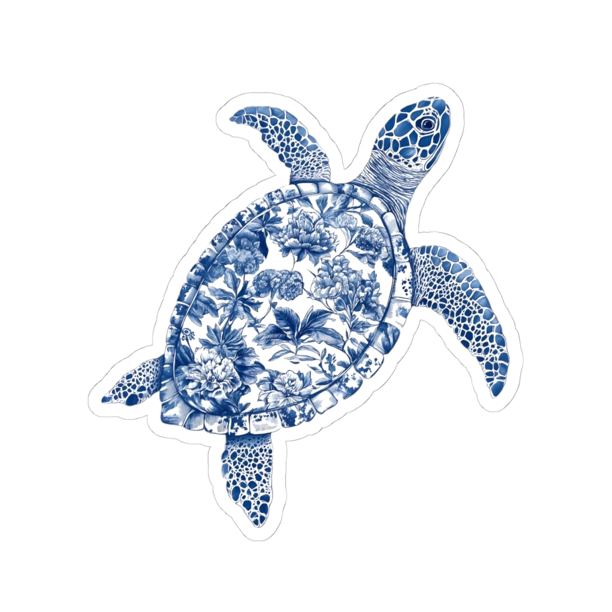 Blue Floral Turtle Kiss-Cut Sticker