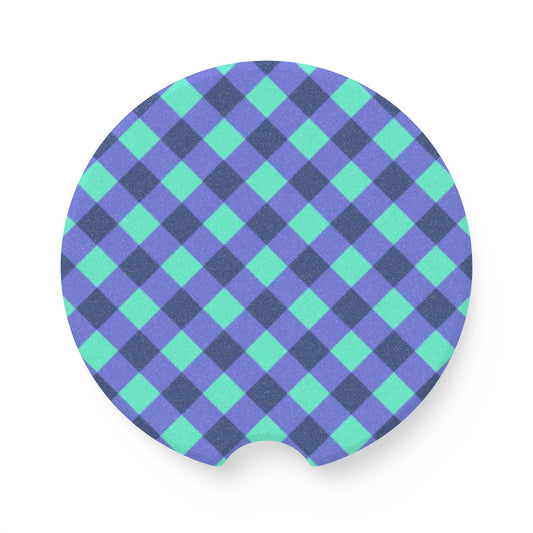 Preppy Purple Aqua Gingham Soapstone Car Coaster