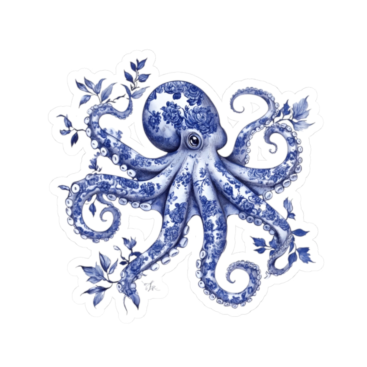 Blue Floral Octopus Kiss-Cut Stickers