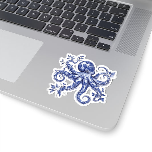 Blue Floral Octopus Kiss-Cut Stickers