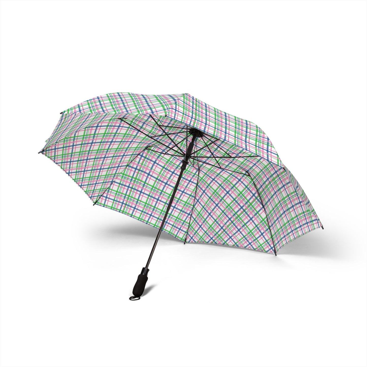 Pink Plaid Semi-Automatic Foldable Umbrella