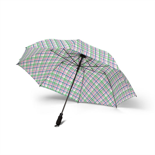Pink Plaid Semi-Automatic Foldable Umbrella