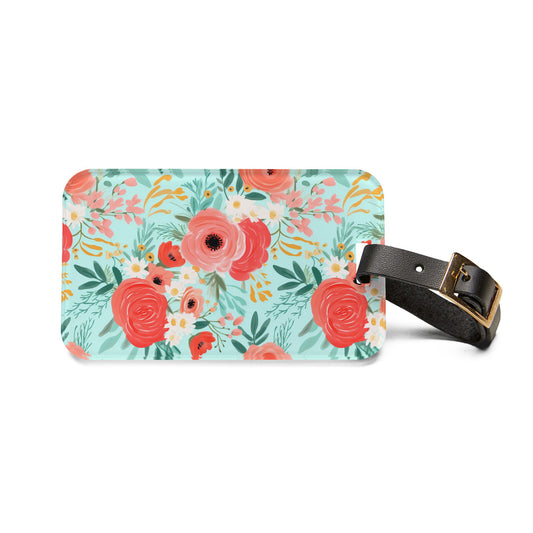 Coral Floral Luggage Tag