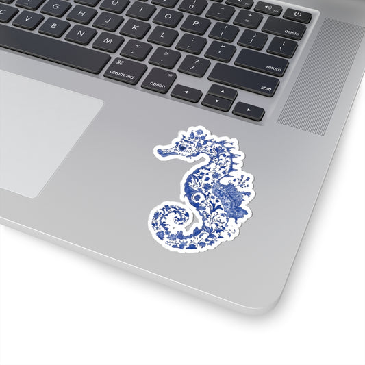 Blue Floral Seahorse Kiss-Cut Sticker