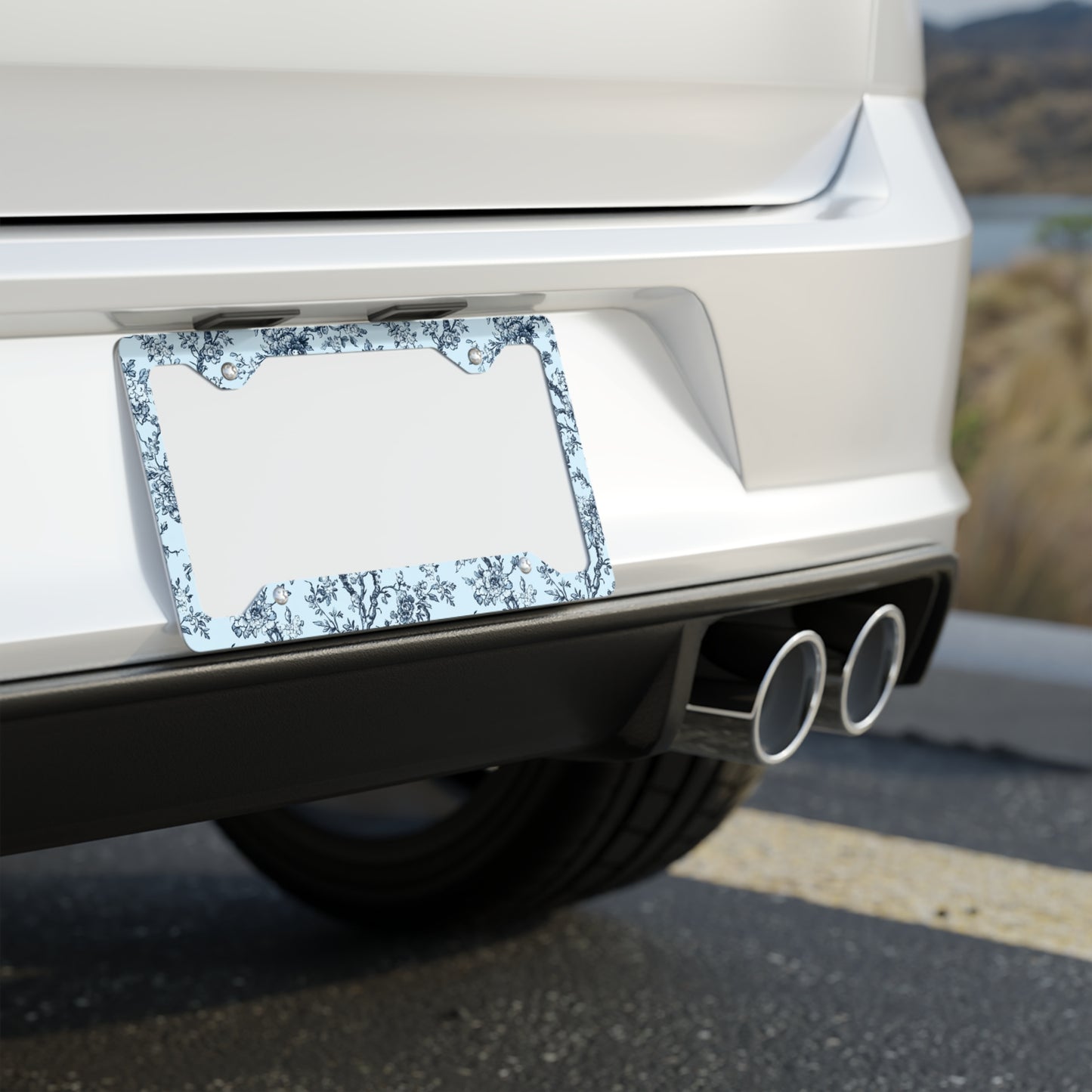 Blue Toile Metal License Plate Frame
