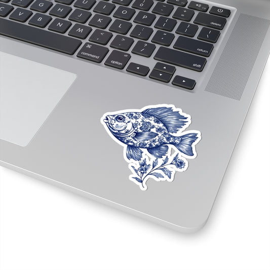 Blue Floral Fish Kiss-Cut Sticker