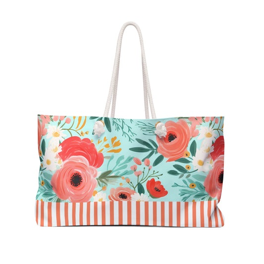 Coral Floral Weekender Bag