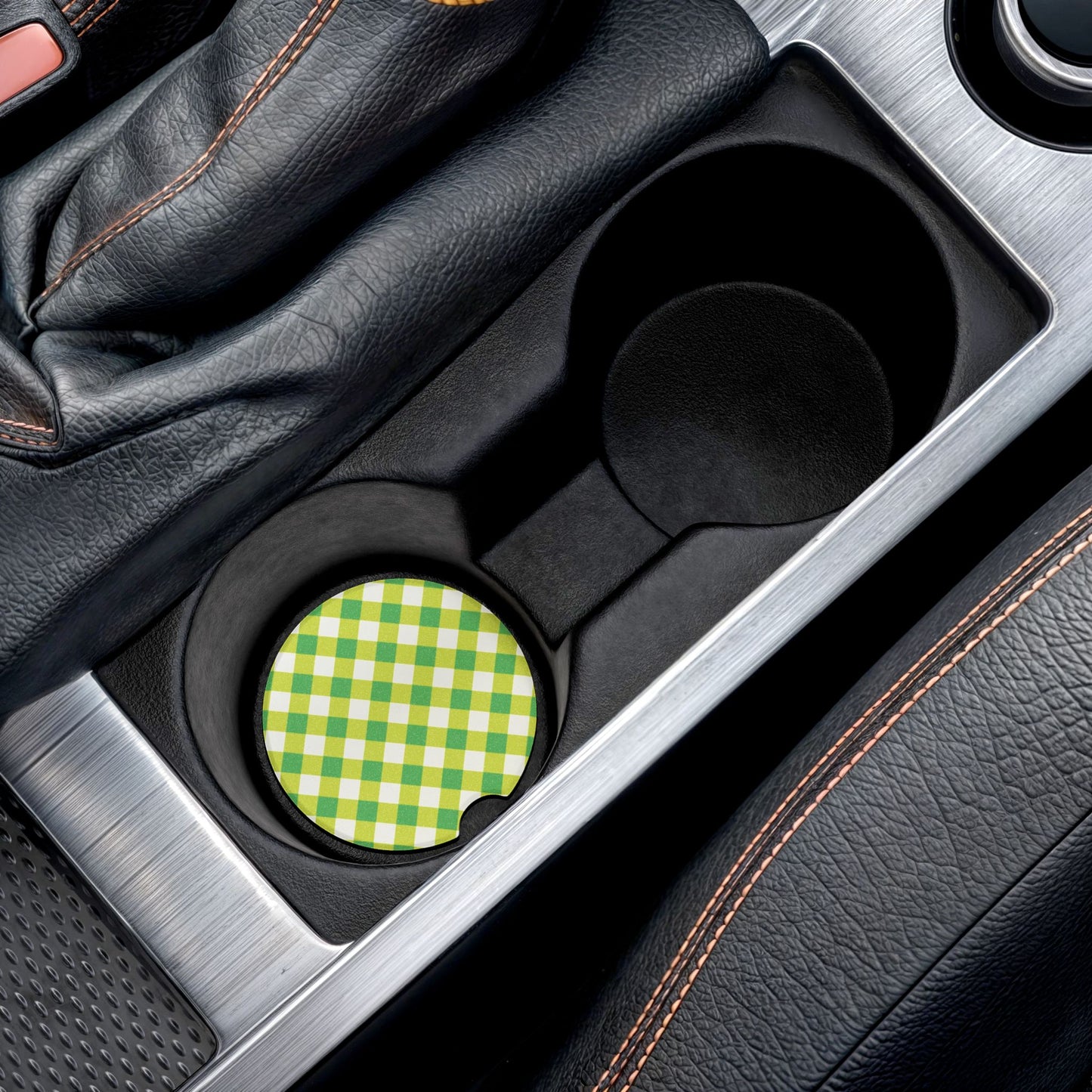 Preppy Green Gingham Soapstone Car Coaster