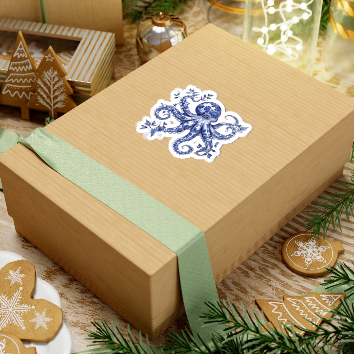Blue Floral Octopus Kiss-Cut Stickers