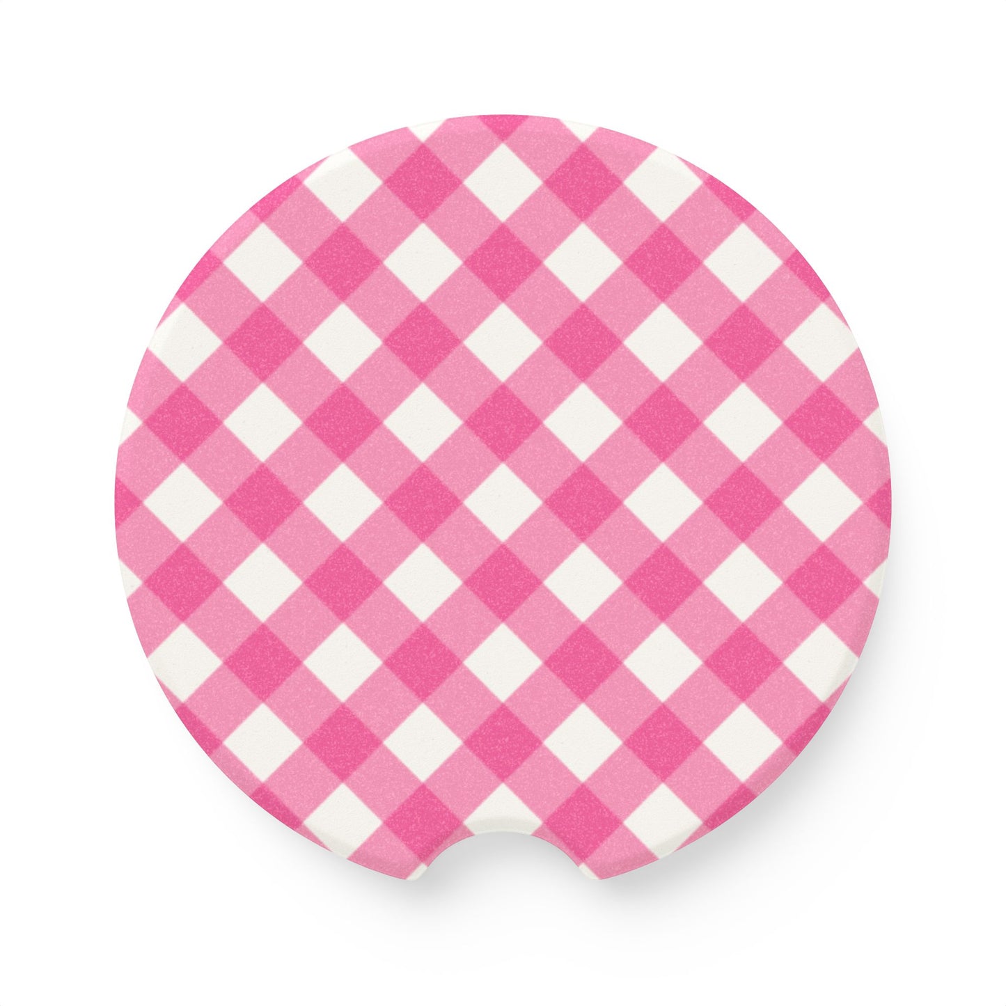 Preppy Pink Gingham Soapstone Car Coaster
