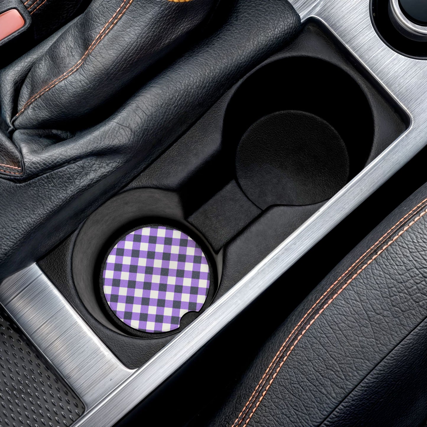 Preppy Purple Navy Gingham Soapstone Car Coaster