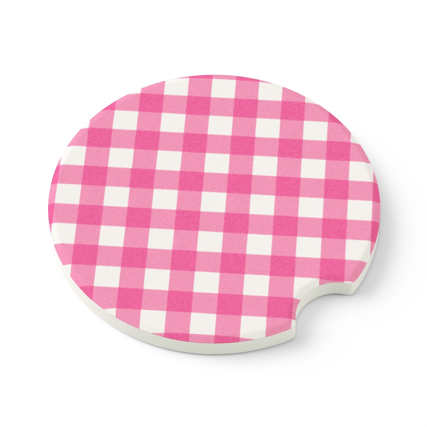 Preppy Pink Gingham Soapstone Car Coaster