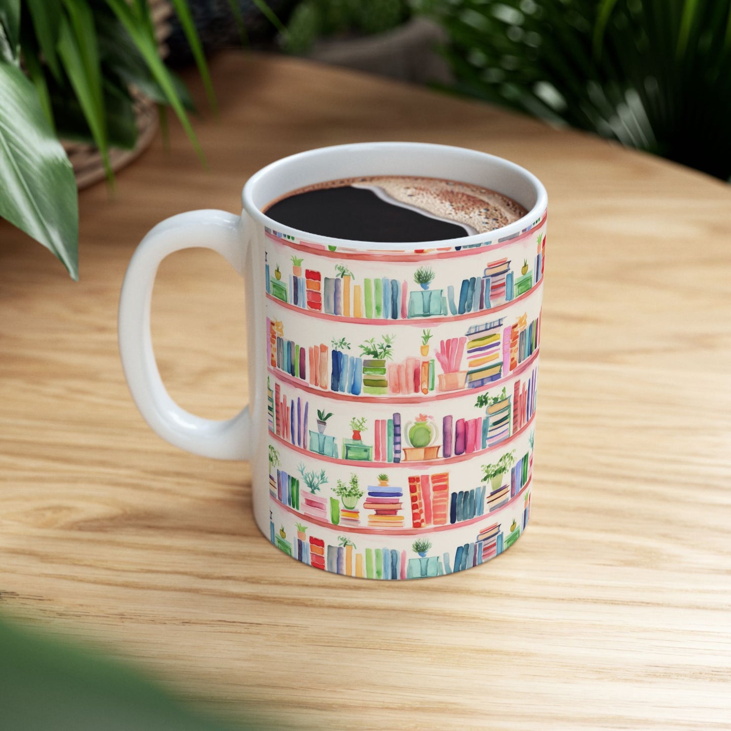 Watercolor Bookshelves Ceramic Mug