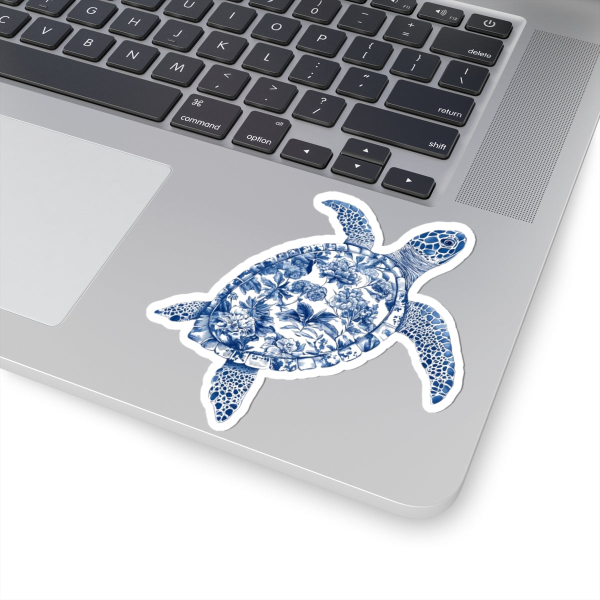 Blue Floral Turtle Kiss-Cut Sticker