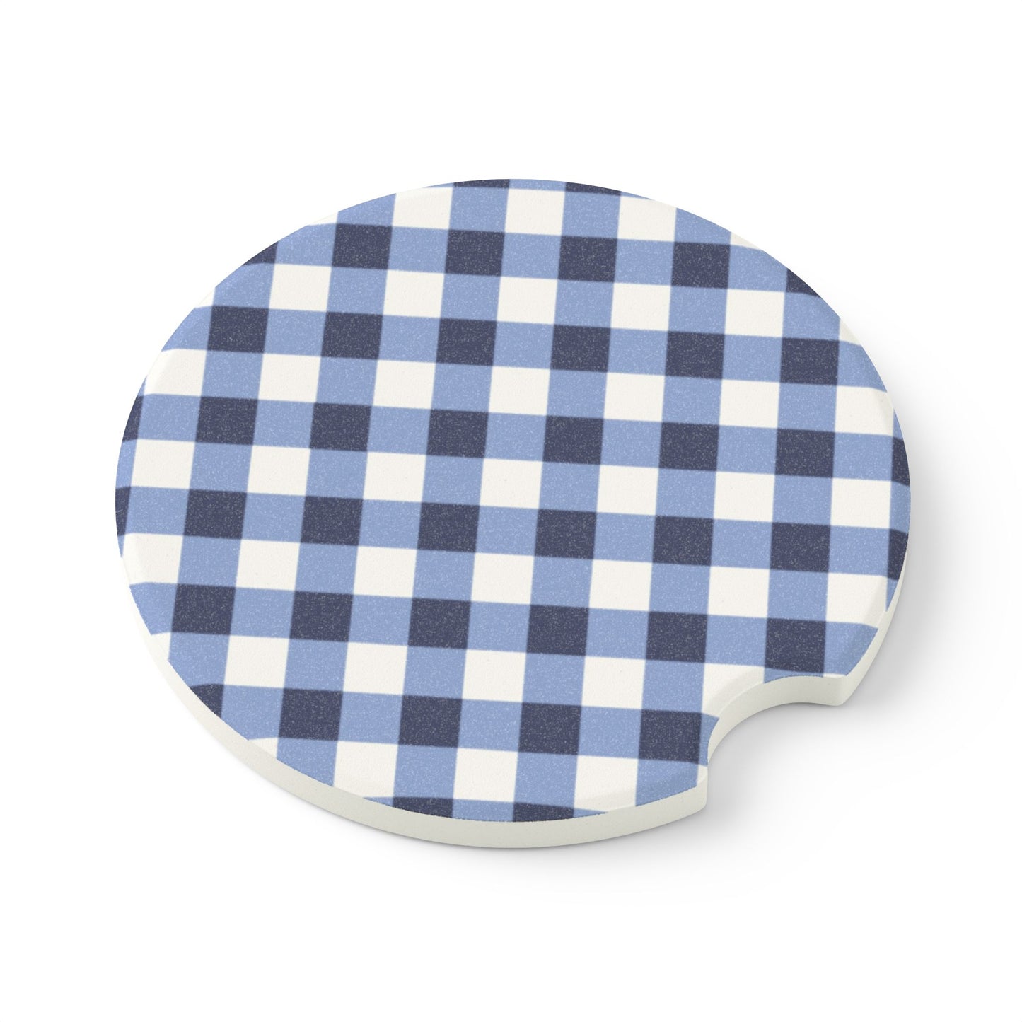 Preppy Blue Gingham Soapstone Car Coaster