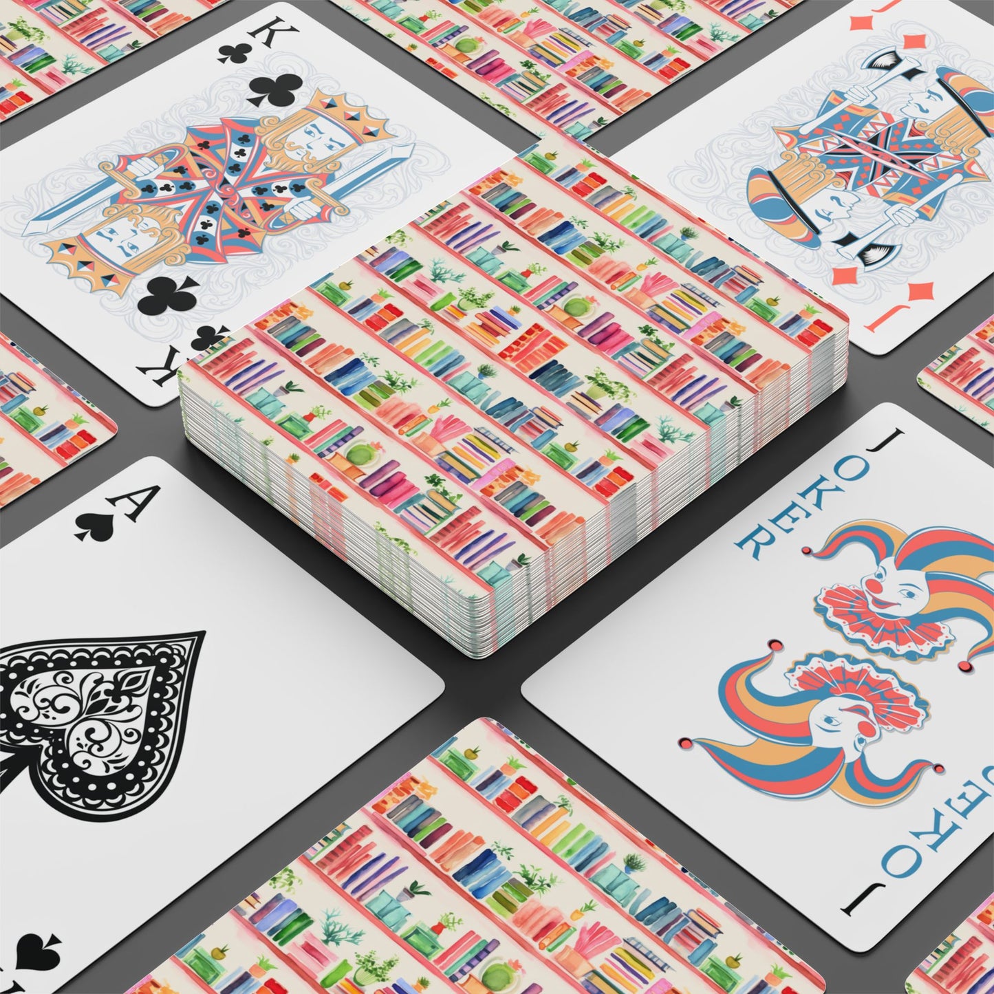 Watercolor Bookshelves Playing Cards