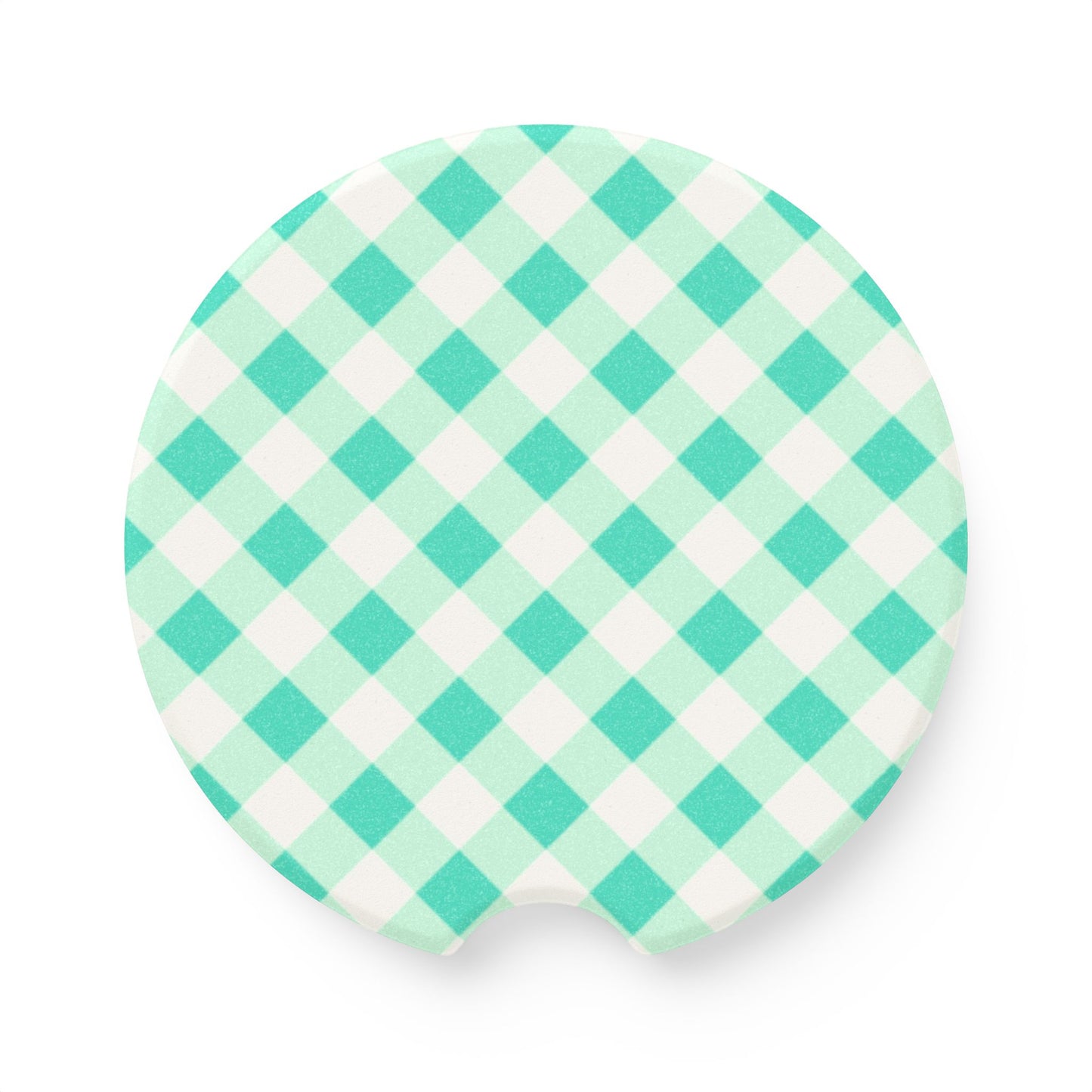 Preppy Aqua Gingham Soapstone Car Coaster