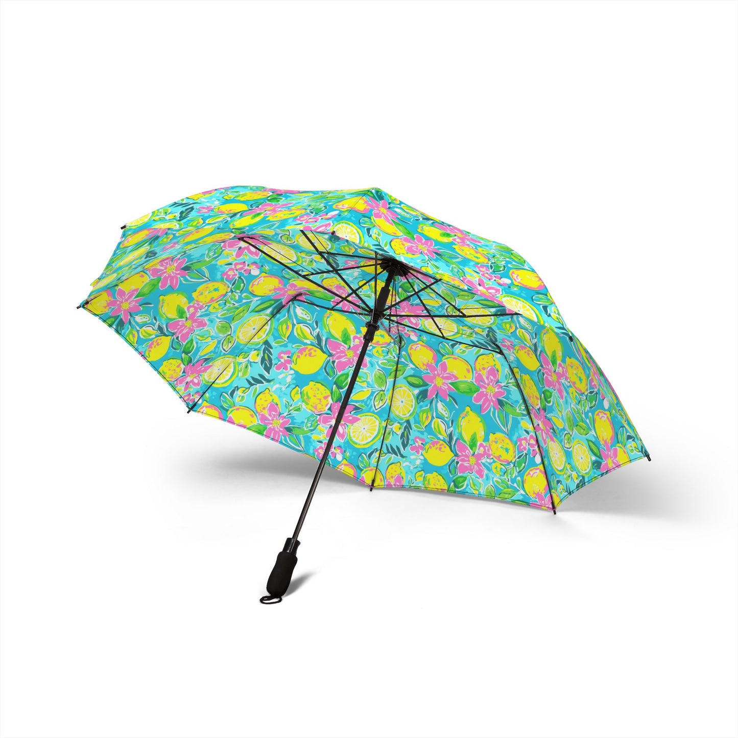 Lemon Floral Semi-Automatic Foldable Umbrella