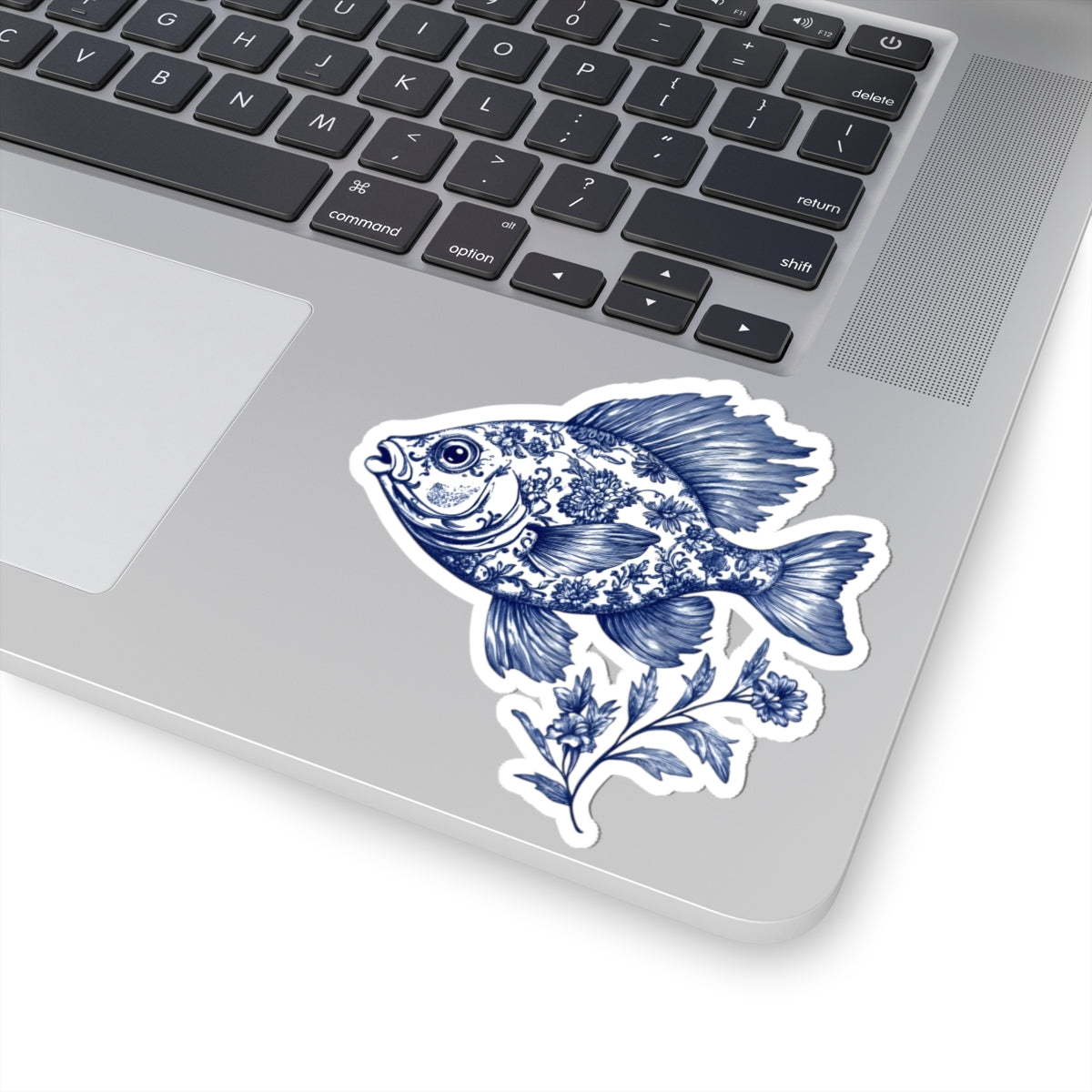 Blue Floral Fish Kiss-Cut Sticker