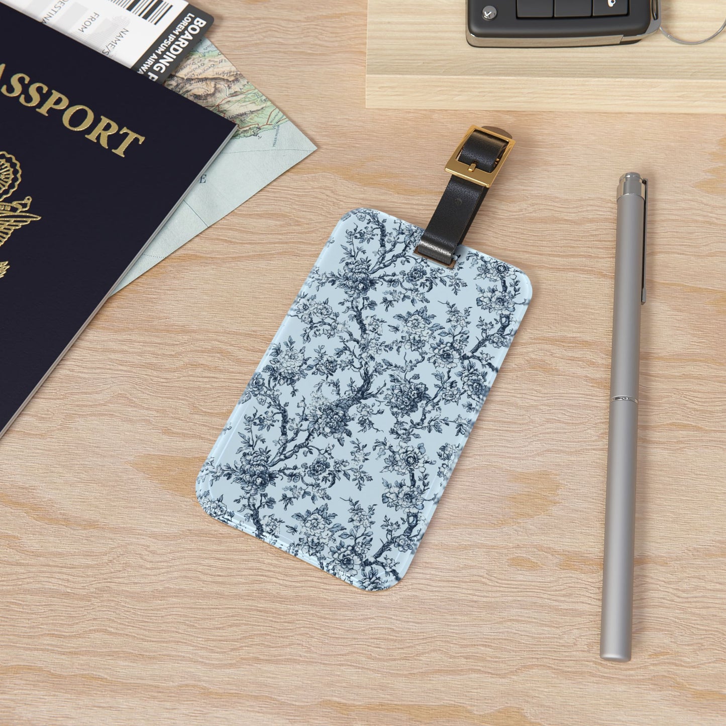 Blue Toile Luggage Tag