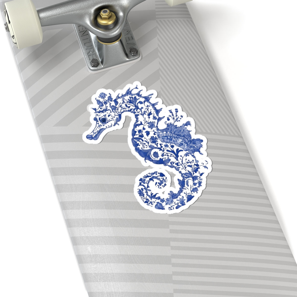Blue Floral Seahorse Kiss-Cut Sticker