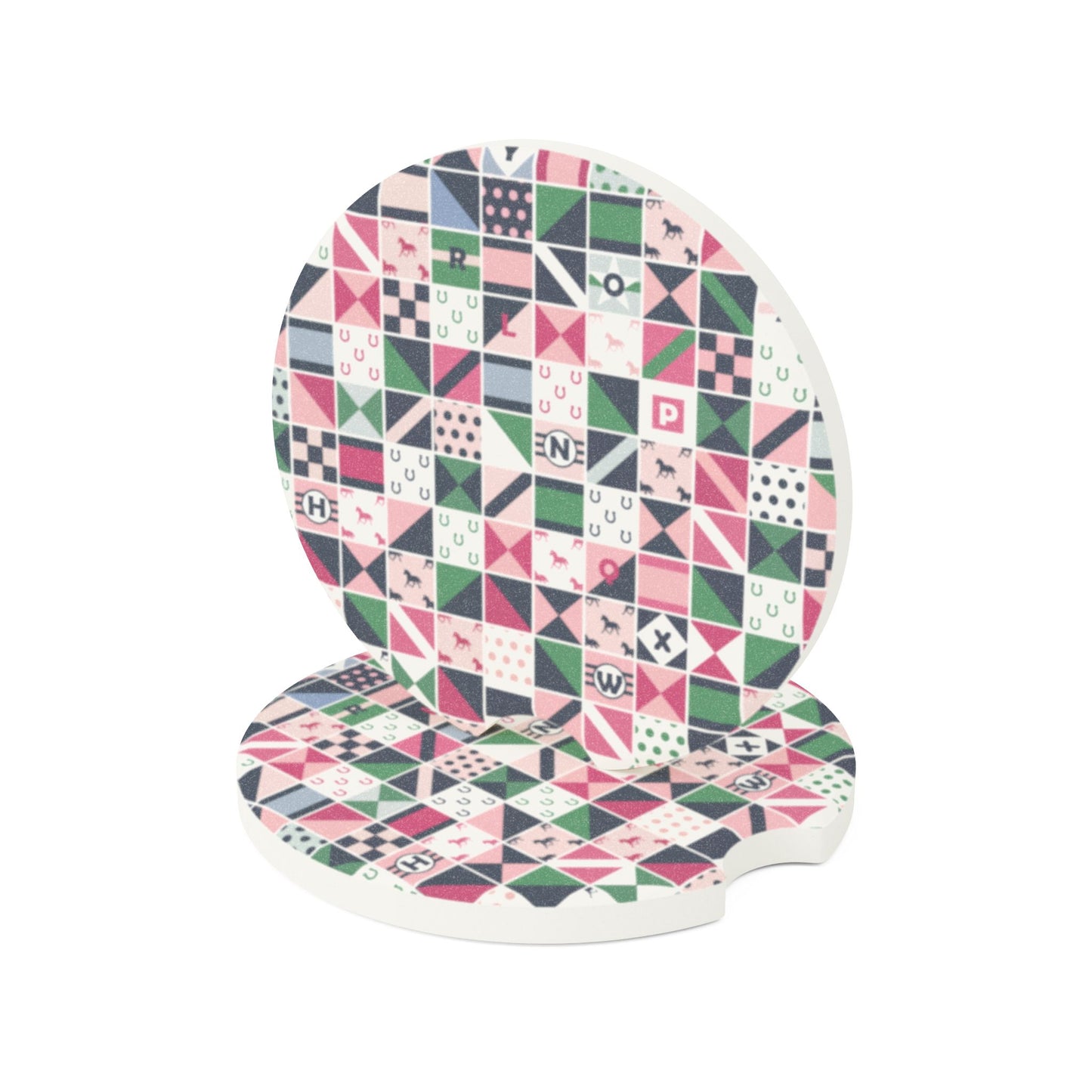 Equestrian Patchwork Soapstone Car Coaster