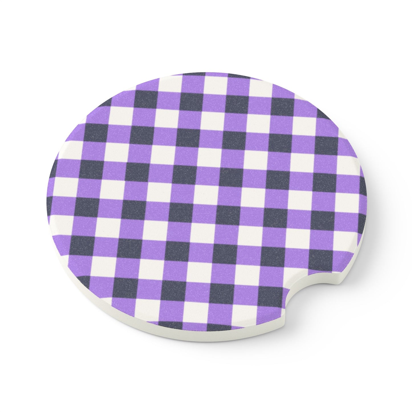 Preppy Purple Navy Gingham Soapstone Car Coaster