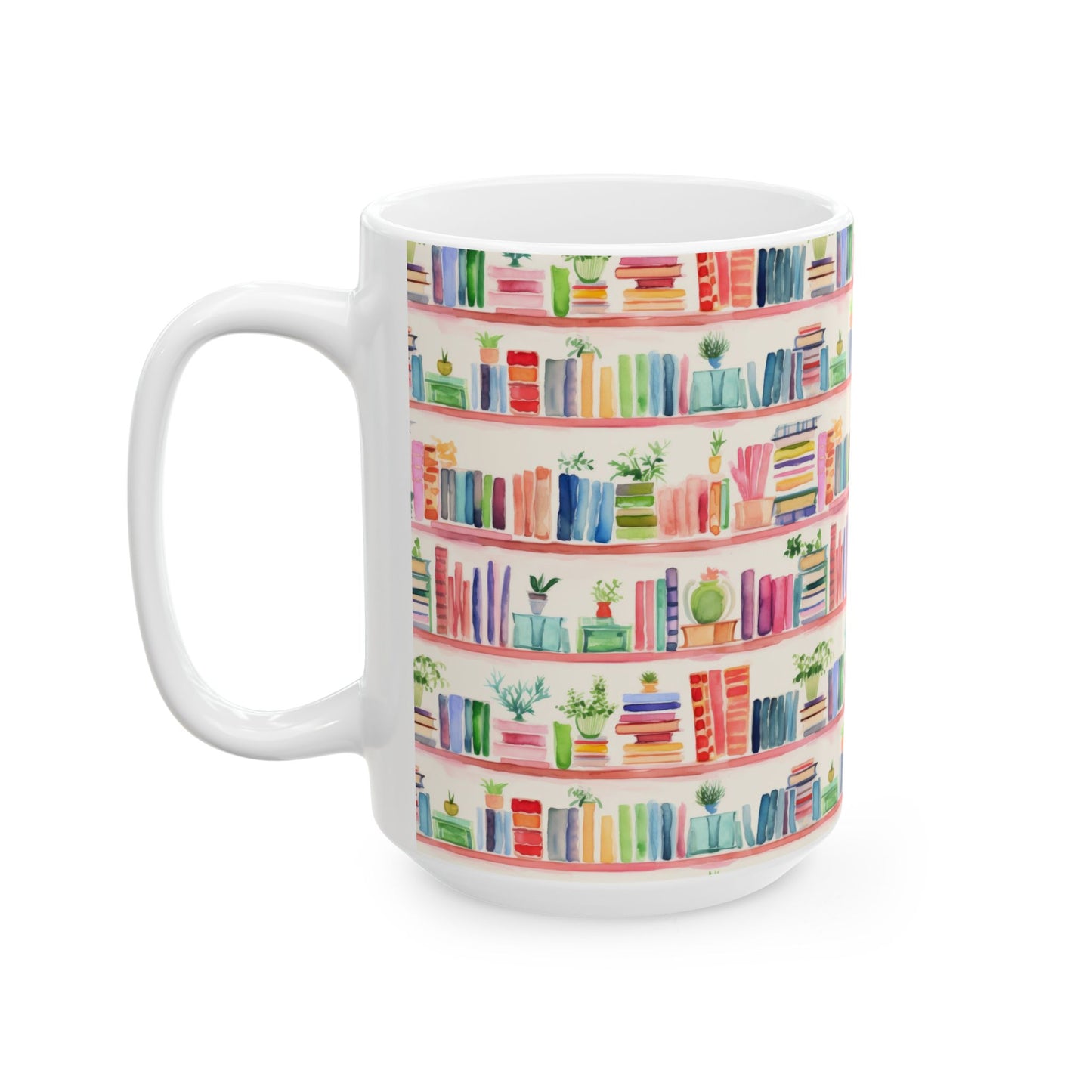 Watercolor Bookshelves Ceramic Mug