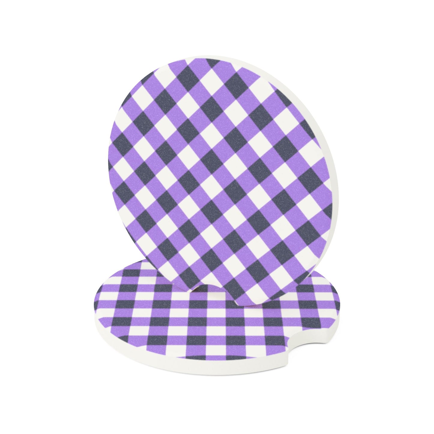 Preppy Purple Navy Gingham Soapstone Car Coaster