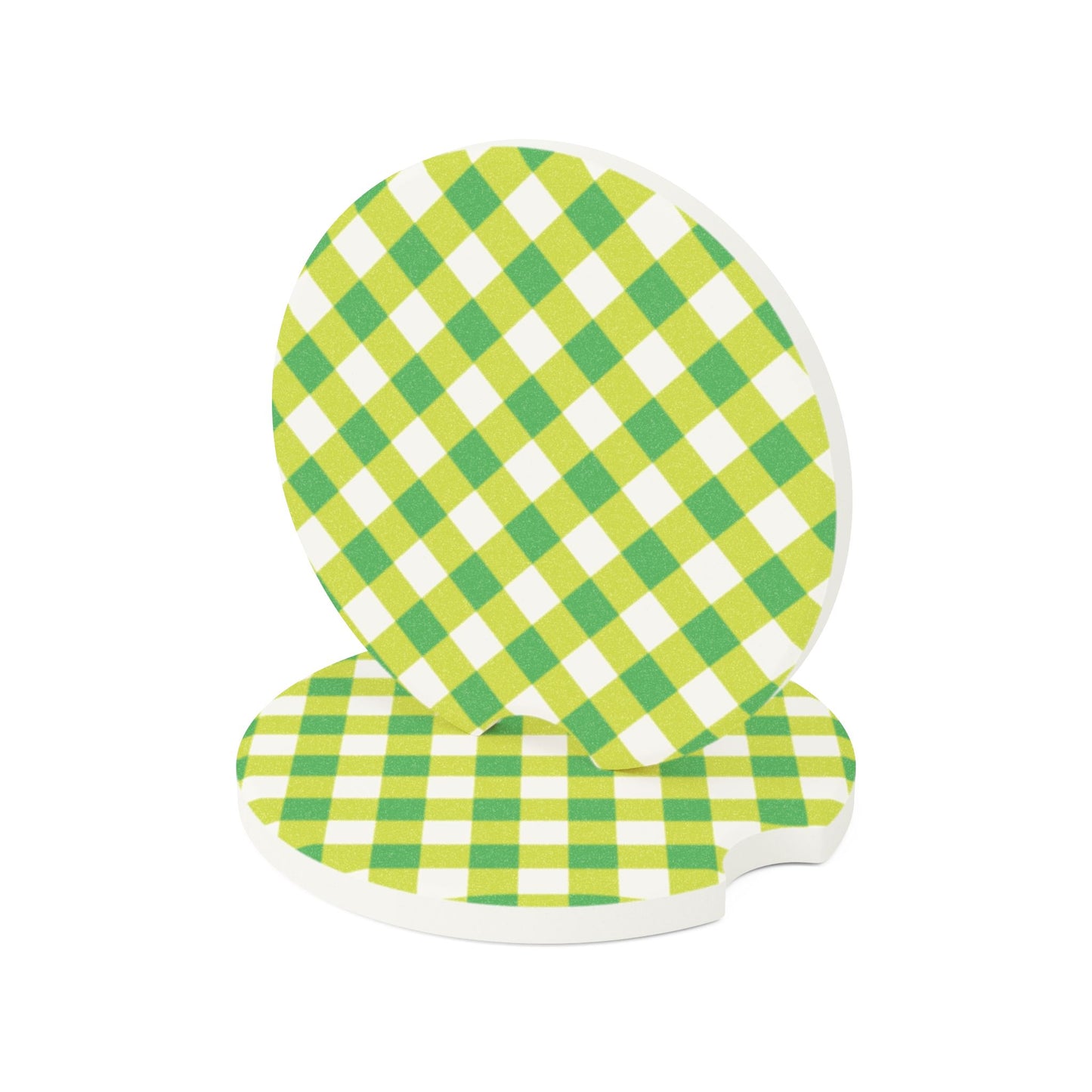 Preppy Green Gingham Soapstone Car Coaster
