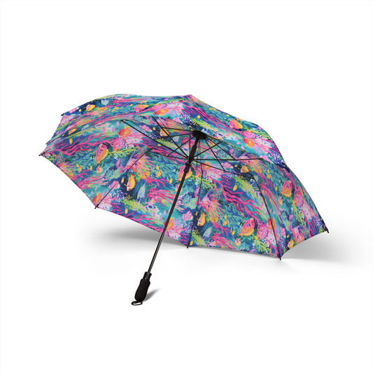 Watercolor Fish Semi-Automatic Foldable Umbrella