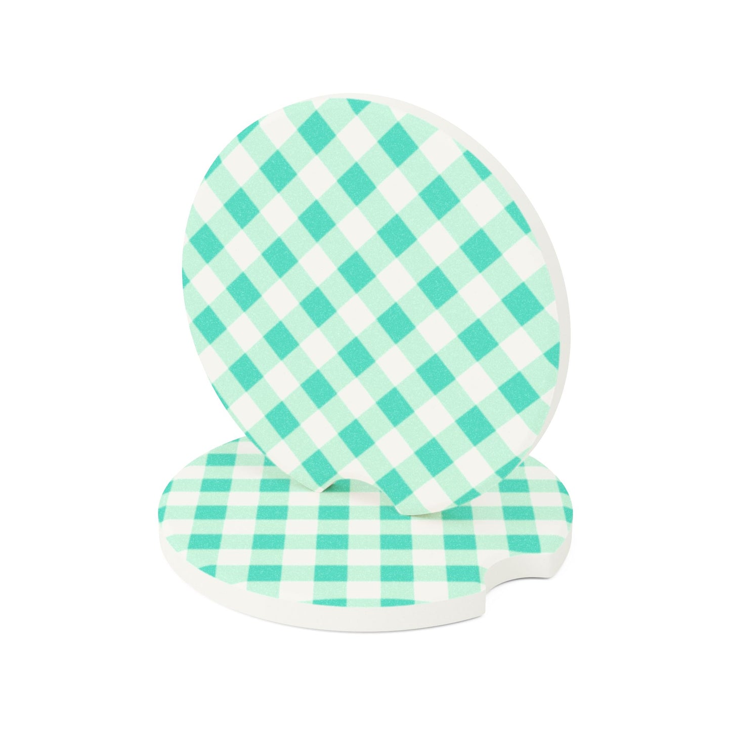Preppy Aqua Gingham Soapstone Car Coaster