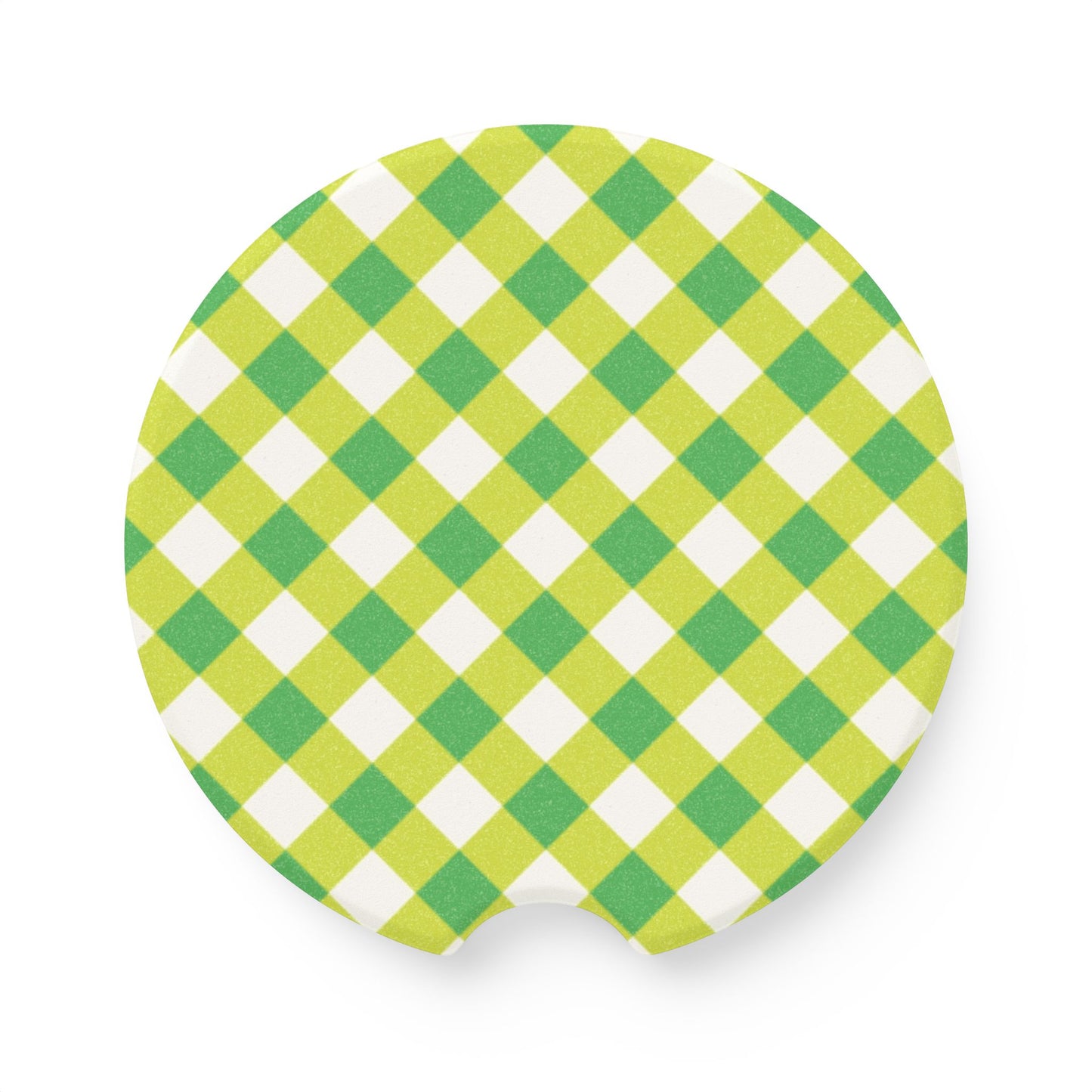 Preppy Green Gingham Soapstone Car Coaster