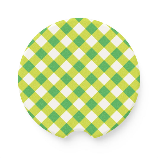 Preppy Green Gingham Soapstone Car Coaster