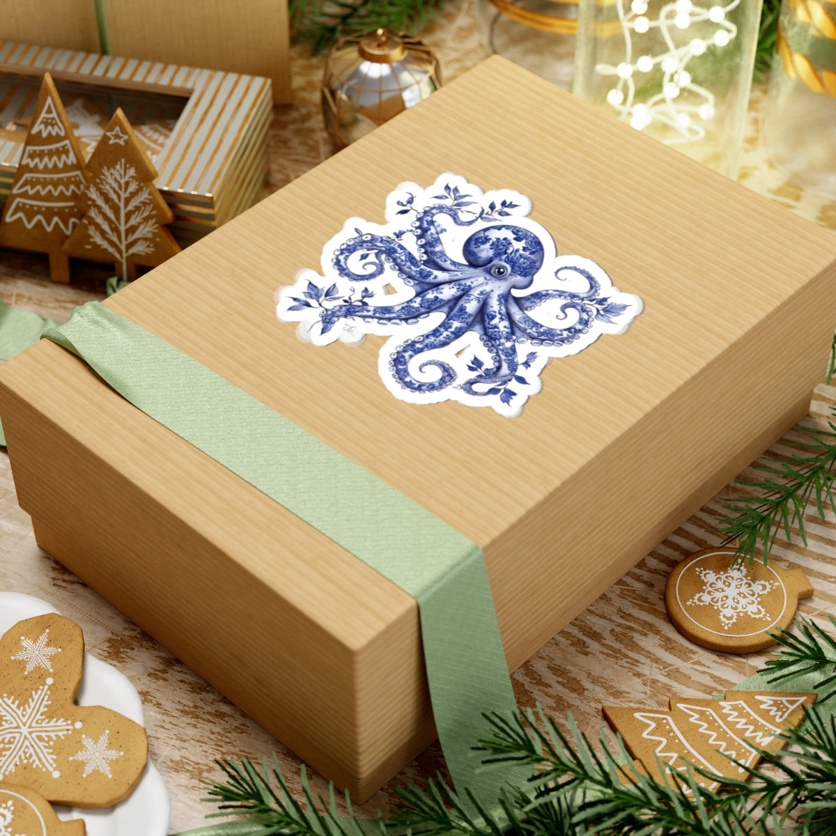 Blue Floral Octopus Kiss-Cut Stickers