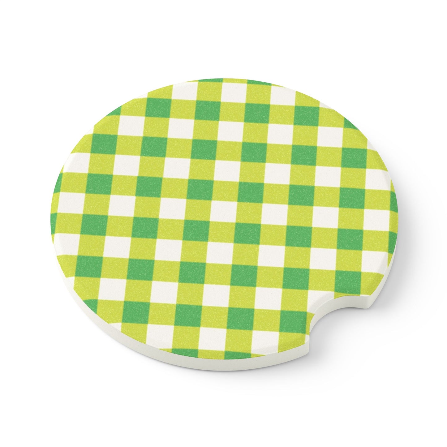 Preppy Green Gingham Soapstone Car Coaster