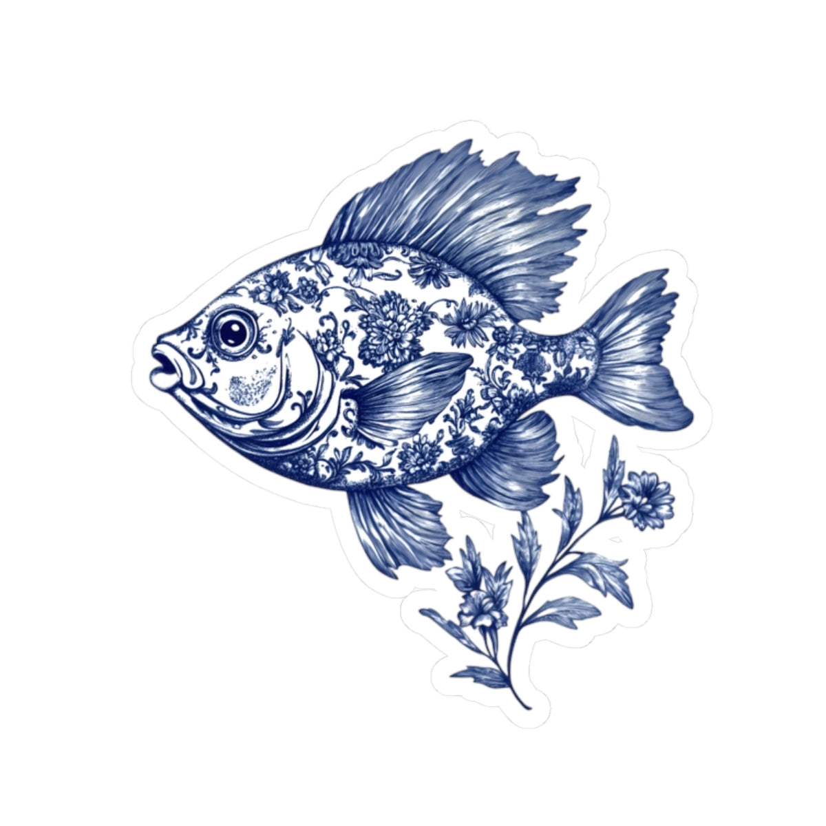 Blue Floral Fish Kiss-Cut Sticker