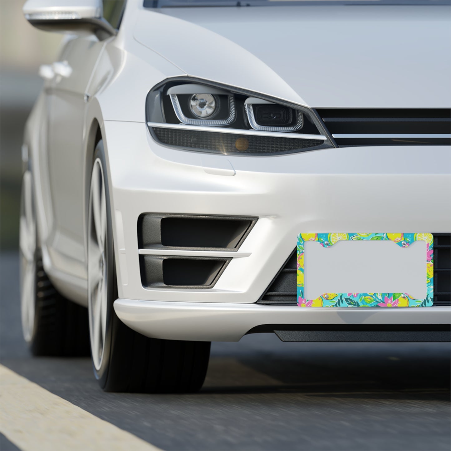 Lemon Floral Metal License Plate Frame