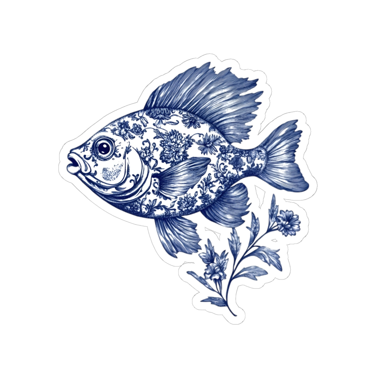 Blue Floral Fish Kiss-Cut Sticker